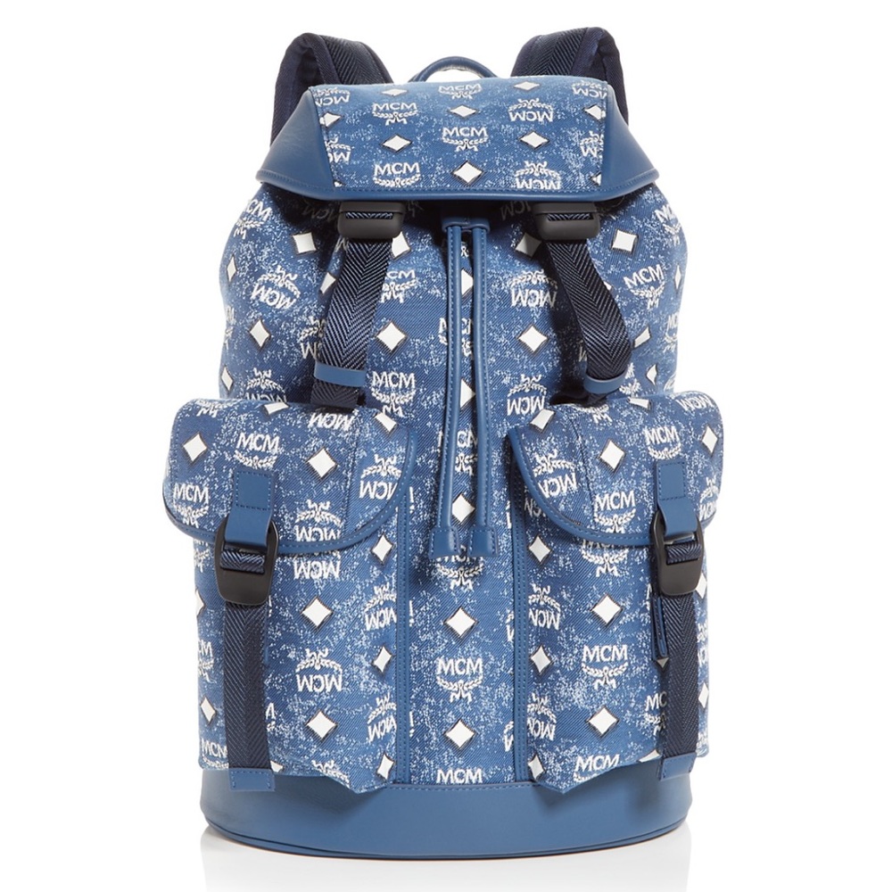 MCM Brandenburg Denim Jacquard Logo Medium Backpack Denim